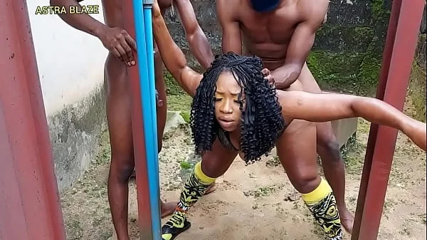 Two black goons fuck Mary Jane in multiple positions behind the house  till she cries for help and taps out