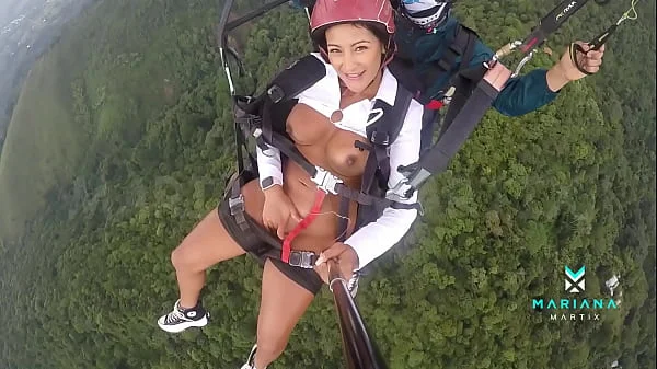 The number one ebony actress from Colombia Mariana Martix goes paragliding masturbating naked